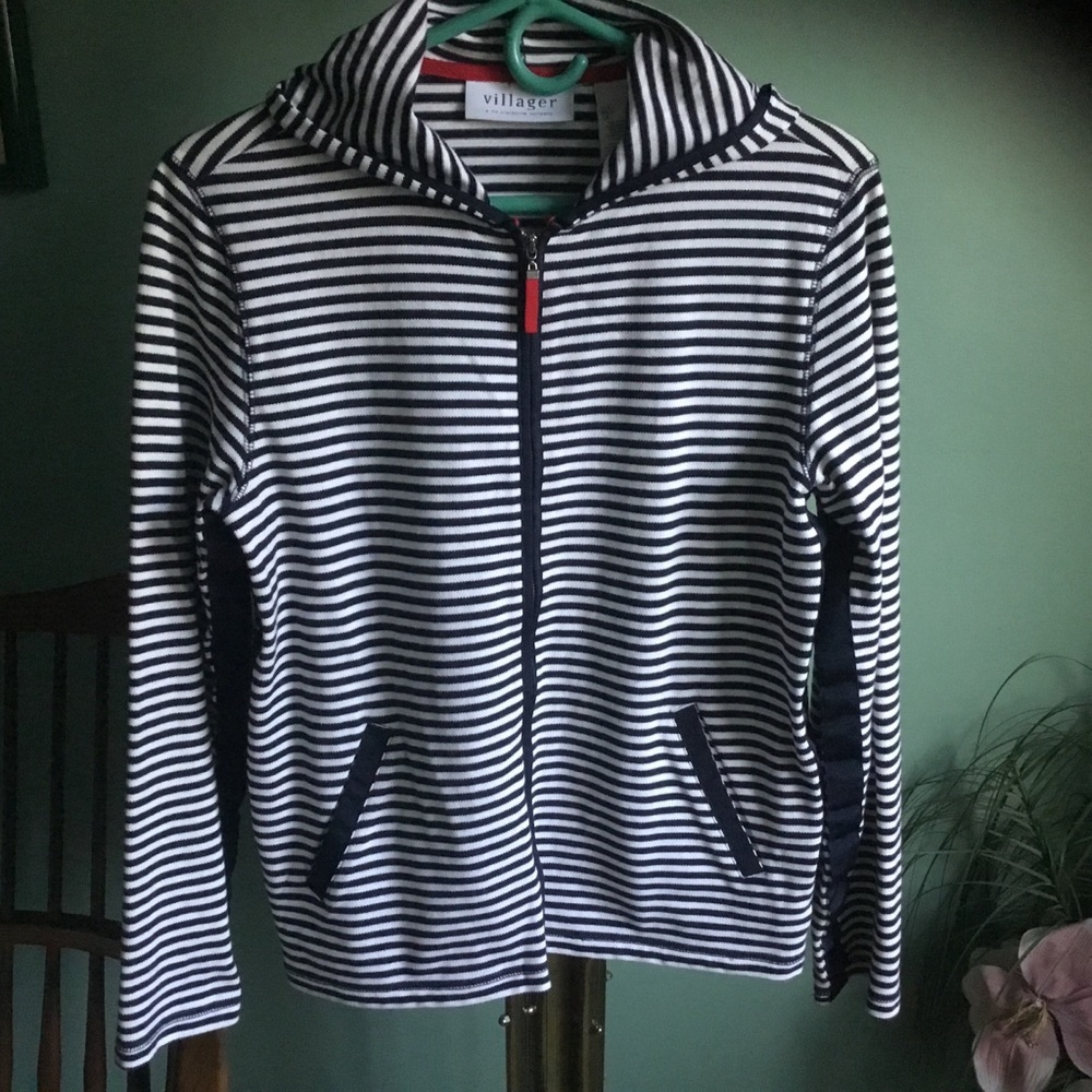 Full Zip Navy/White Hooded Jacket by Liz Claiborne - Size S - EUC